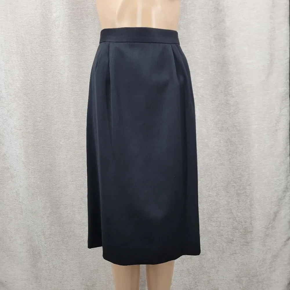 Louis Feraud Vintage Wool Pleated Black Midi Skirt